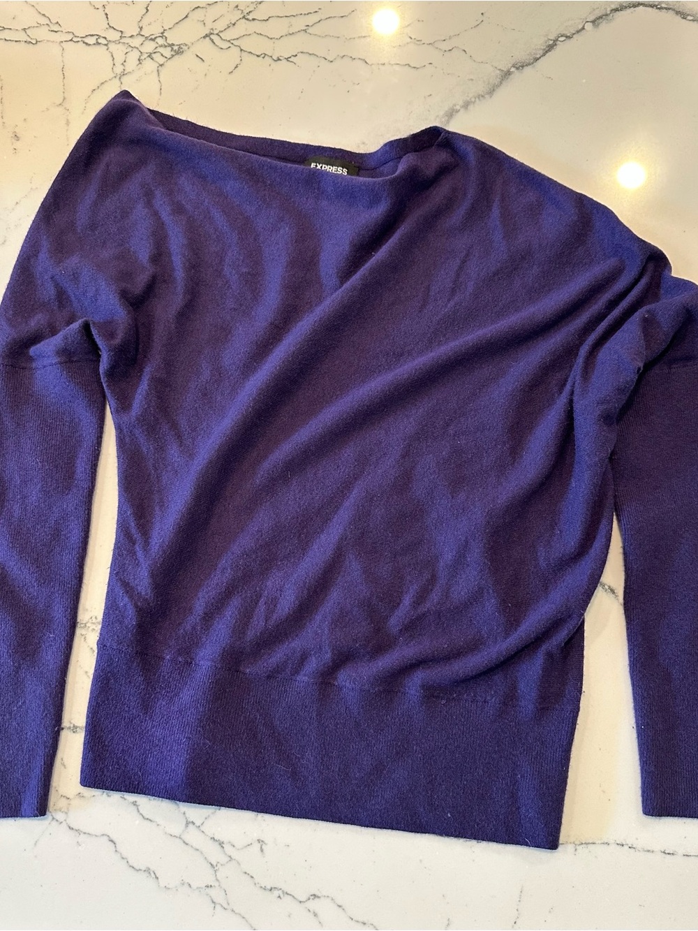 Express Conscious Edit Purple Off Shoulder Boat Neck Slouchy Sweater Size Small